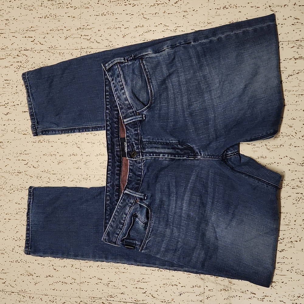 Armani Jeans Blue Metal Emblem Logo Straight Tapered Leg Denim Jeans